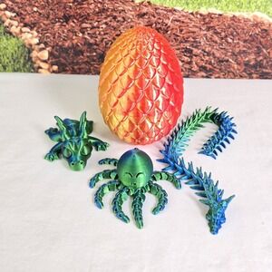 3D Printed Dragons In Egg Octopus  Articulated Fidget Toy Figure Lot Of 4 Bright